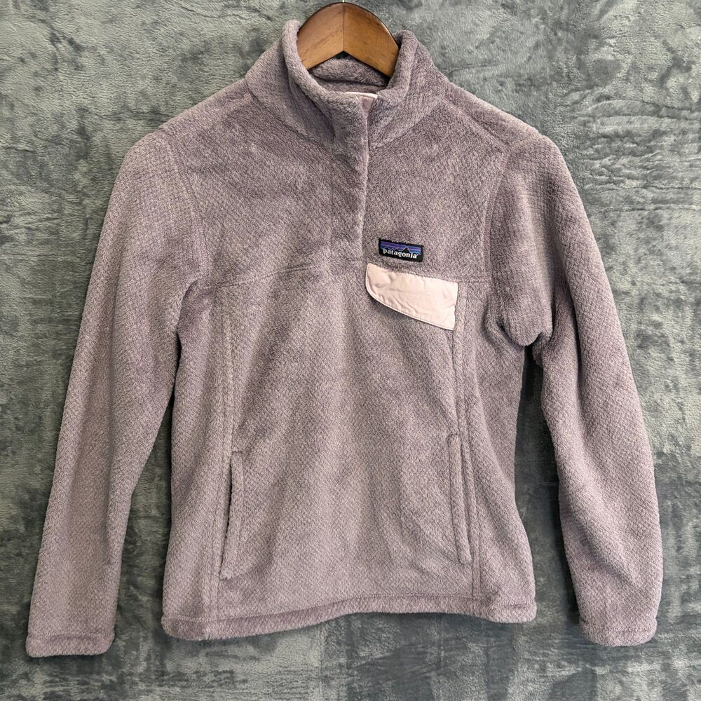 Patagonia Los Gatos Hooded Fleece Pullover Purple Pink Fuzzy Sherpa Jacket Small